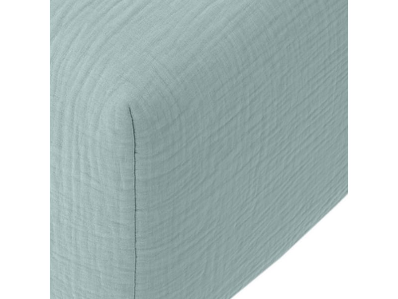  Drap housse 180x200 cm gaze de coton lavé bleu givrée PD23573 - Conforama B