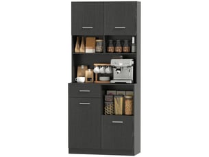 Buffet haut de cuisine 4 portes 1 tiroir avec étagères noir 80 x 35 x 180 cm