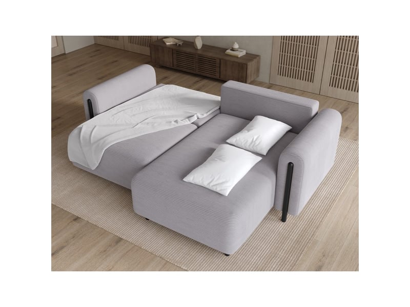 Canapé d'angle convertible arvessa gris clair velours côtelé – angle droit - Conforama D