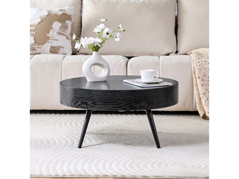  Table basse ronde à pieds réglables pour salon en mdf et métal diamètre 70 cm hauteur 35,5 cm noir  - Conforama C