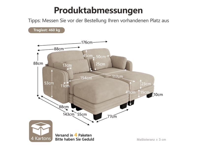  Canapé modulable en u - 2 places - 2 ottomans - tissu chenille - mobilier de salon - grand confort - assise confortable - brun clair CozyNest - Conforama D