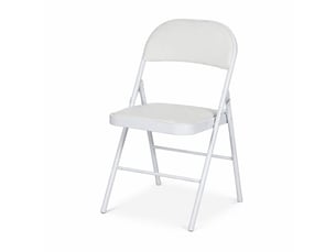 Lot de 4 chaises pliantes de bureau en simili cuir blanc, dossier rembourré, piètement acier, sans montage