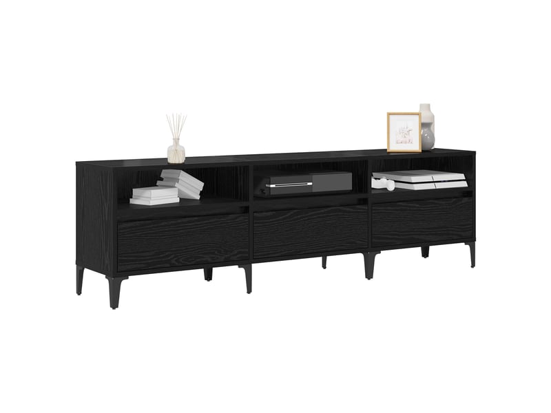  Meuble tv - banc tv - meuble de rangement chêne noir 150 x 30 x 45 cm bois d'ingénierie et fer  - Conforama C