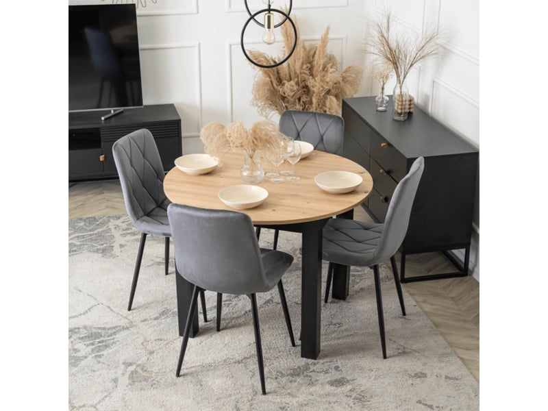 Table à manger ronde extensible couleur bois clair 102-142 cm - Conforama D