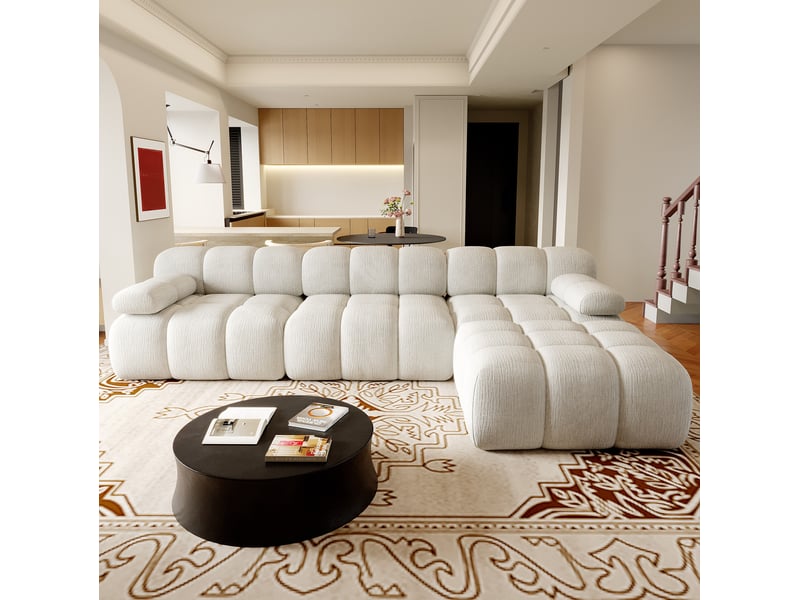  Canapé d’angle droit 4 places 300x200x68 cm en tissu chenille blanc  - Conforama B