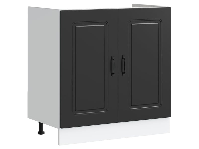  Meuble de cuisine, meuble bas pour évier kalmar noir 80x46x81,5cm bois ingénierie shl9269  - Conforama A