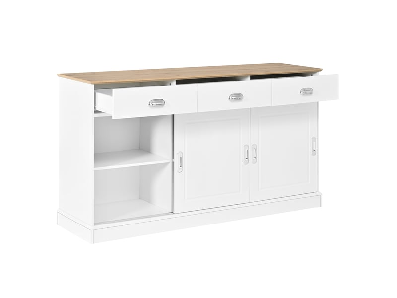 Buffet avec 3 tiroirs et 3 portes coulissantes, buffet salon blanc, 140x40x77 cm - Conforama D