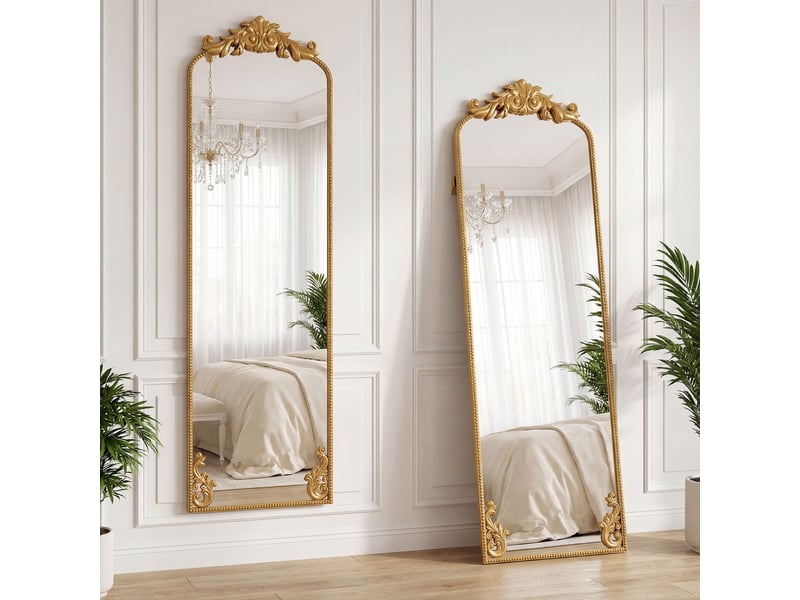  Miroir sur pied de style baroque avec cadre, verre trempé et métal, 50 x 4,5 x 160 cm, doré  - Conforama C