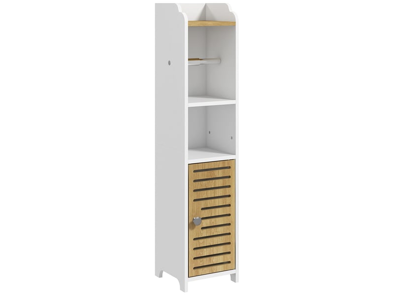  Meuble de salle de bain gain de place en panneaux de particules avec étagères et meuble bas, 18 x 20 x 90 cm, blanc  - Conforama A