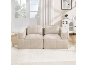 Canapé 2 places modulable 198 cm, assise profonde, mousse haute densité 32d, tissu polyester, sans montage, beige