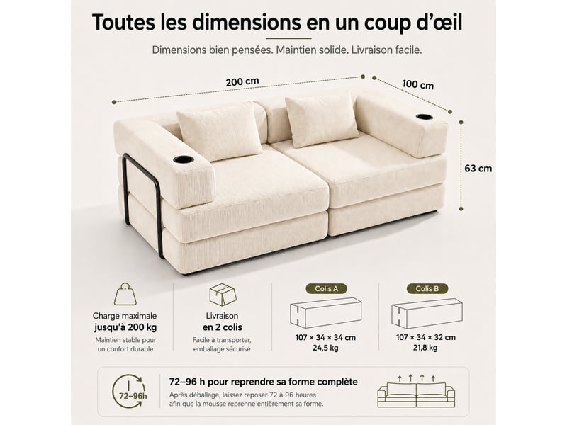 Canapé-lit pliable sans cadre, en tissu velours - Conforama W