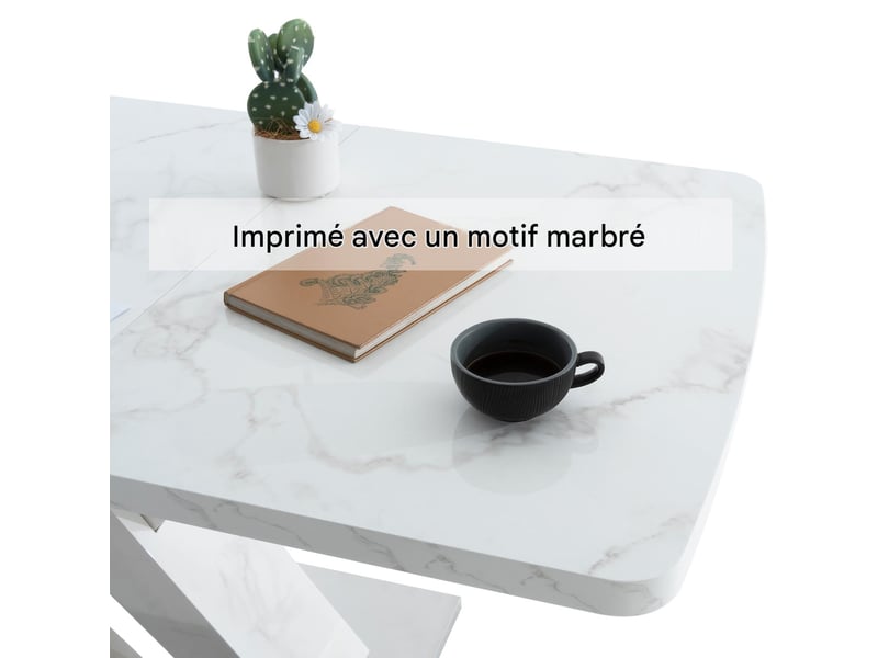 Table à manger extensible mdf effet marbre blanc 120-160 x 80 x 76.5 cm W2552S00018 - Conforama E