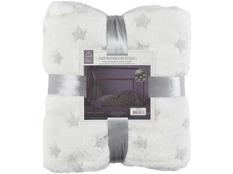 Plaid phosphorescent en polyester etoiles 120 x 150 cm blanc  - Conforama E