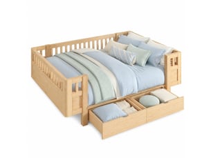 Lit avec rangement 140x200 cm OKWISH   coloris bois clair