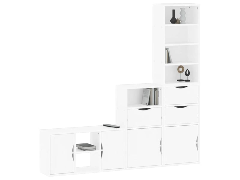  Lot de 4 meuble tv bas salon avec rangement odda blanc bois de pin massif  - Conforama D