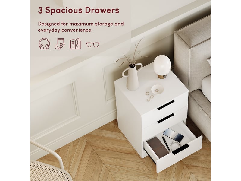  Table de chevet trega 3 tiroirs, commode de nuit, chambre, set de 2, 50x39x28cm, blanc 3332101 - Conforama R