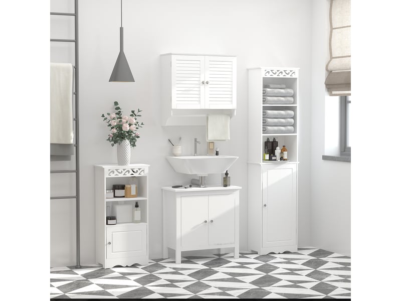  Meuble salle bain mural 2 portes enroulables, étagère intérieure porte-serviettes, 60×23×60cm, blanc, cuisine salle bain  - Conforama C