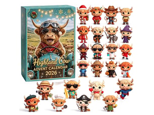 Calendrier de l’avent vache highland, 24 figurines miniatures à découvrir, décoration de noël