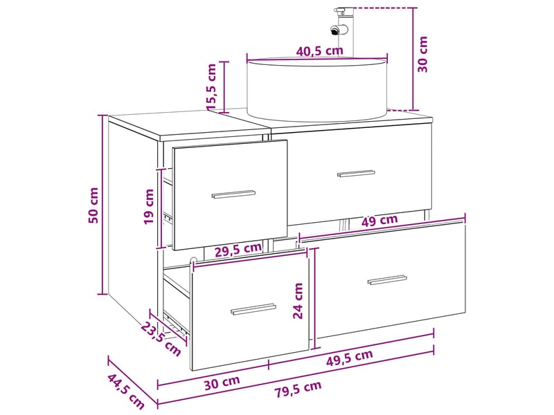  Ensemble de mobilier de salle de bain 2 pc bois ancien cf64030  - Conforama E
