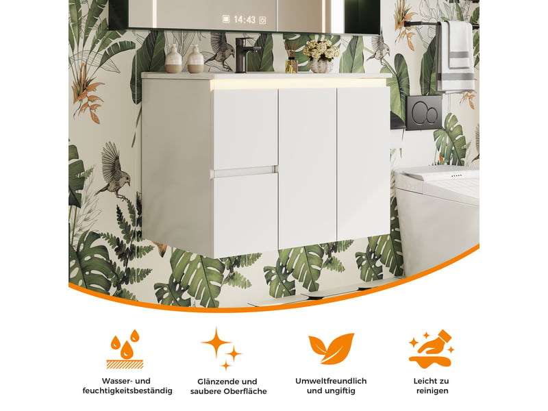  Meuble sous-vasque suspendu avec vasque led 2 tiroirs 2 portes blanc 76x47x57 cm  - Conforama D
