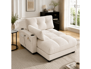 Fauteuil de salon, fauteuil confortable, beige, avec accoudoirs, poches latérales, porte-gobelets