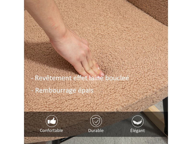  Fauteuil à bascule en tissu effet bouclé et acier marron 71 x 98 x 101 cm  - Conforama E