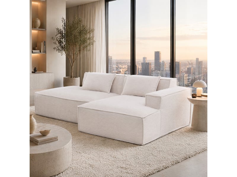  Canapé droit compact avec assise à ressorts ensachés  - rembourrage haute densité polyester beige 235 × 129 × 70 cm  - Conforama C