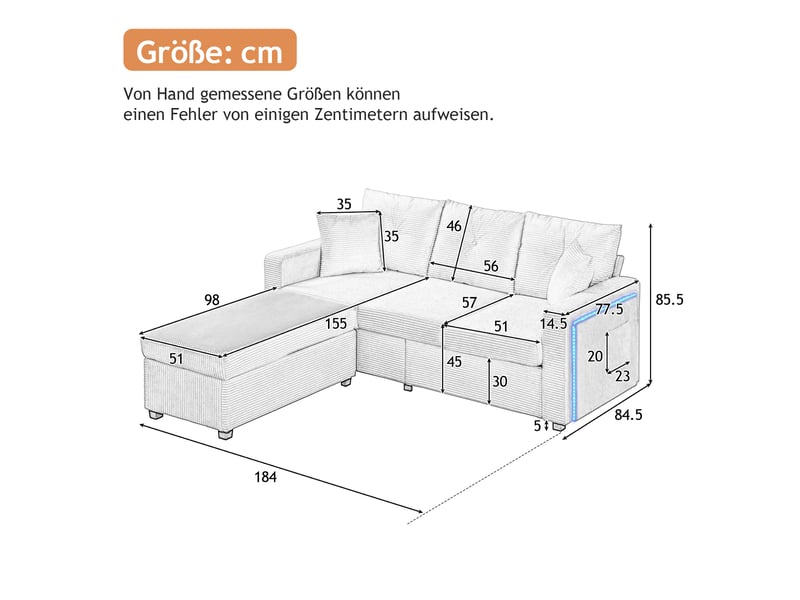  Canapé 3 places avec pouf modulable beige en velours côtelé  - Conforama B