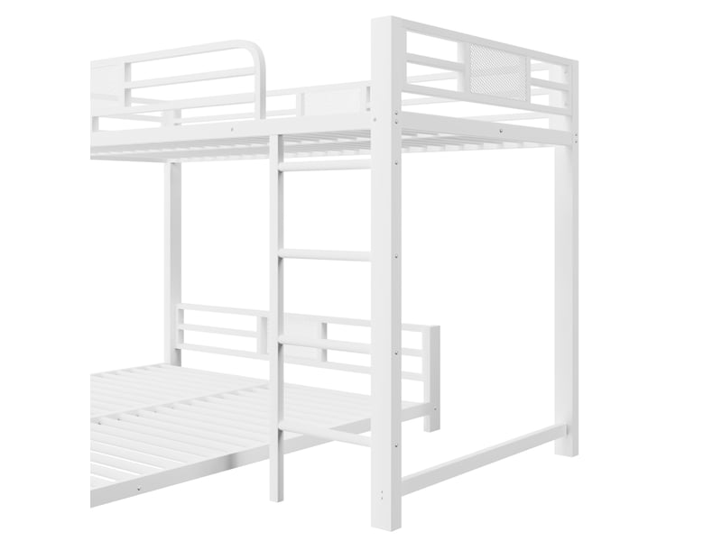 Lit superposé en l 90 × 200 et 140 × 200 cm, structure métallique, sommiers à lattes et barrières, coloris blanc - Conforama E