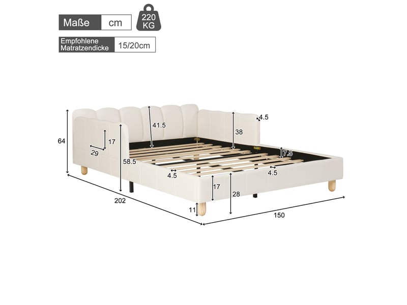  Lit enfant 1 place 140×190 cm avec côtés modulables et poches, sans matelas - okmyhome- velours beige  - Conforama D