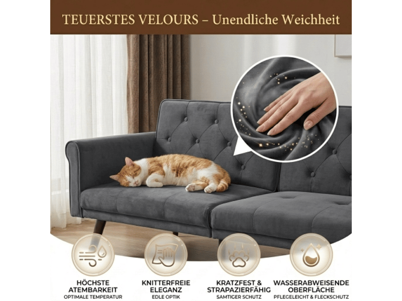  Canapé-lit 2 en 1 réglable gris – canapé convertible, dossier inclinable, multifonction salon et chambre  - Conforama E