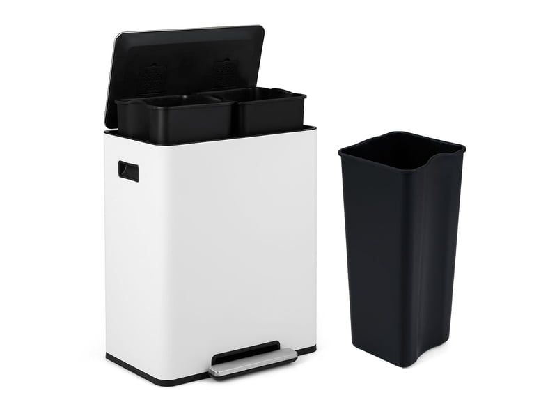 Poubelle cuisine tri sélectif 60l, poubelle recyclage à pédales en acier inoxydable avec double compartiments, couvercle verrouillable (blanc) - Conforama A