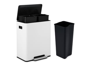 Poubelle cuisine tri sélectif 60l, poubelle recyclage à pédales en acier inoxydable avec double compartiments, couvercle verrouillable (blanc)