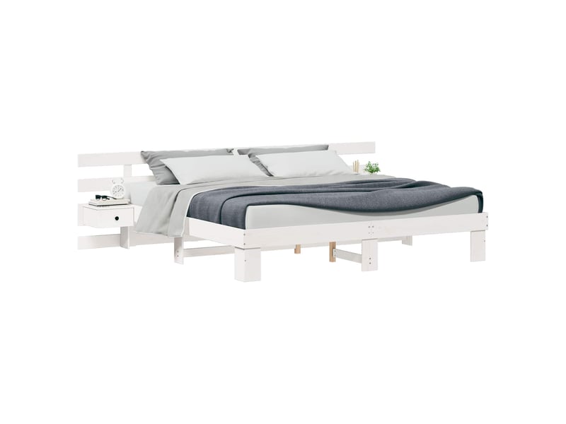Lit double- lit adulte - cadre de lit avec tête de lit blanc 200 x 200 cm pin massif - Conforama A
