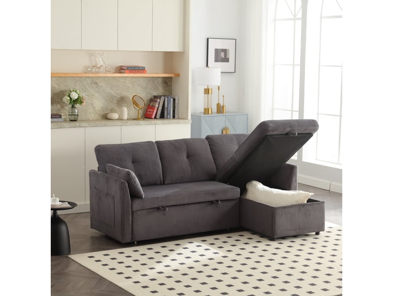 Canapé d'angle convertible 3 places avec rangement 206x108x66 cm gris foncé - Conforama B