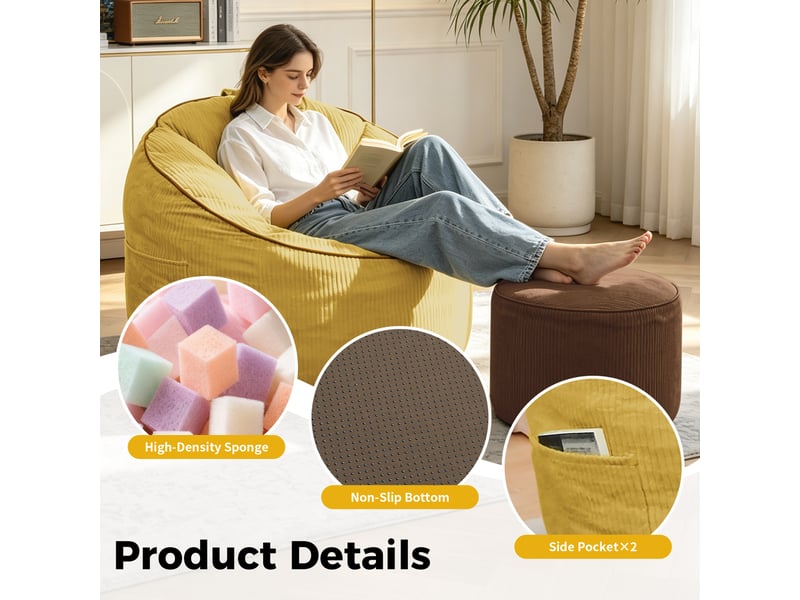  Fauteuil poire ergonomique incurvé avec pouf cylindrique et poche amovible  - Conforama D