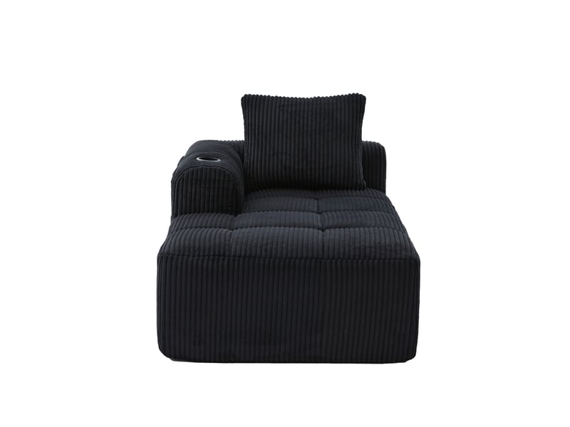  Canapé 2 places en velours côtelé noir avec porte-gobelets intégrés et poches latérales pratiques  - Conforama A