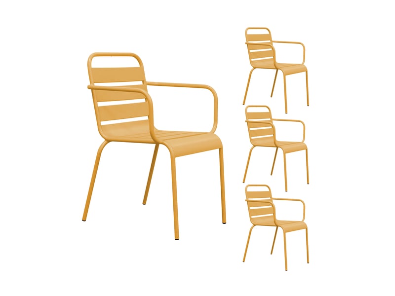  Lot de 4 chaises de jardin en métal moutarde avec accoudoirs - baca  - Conforama A