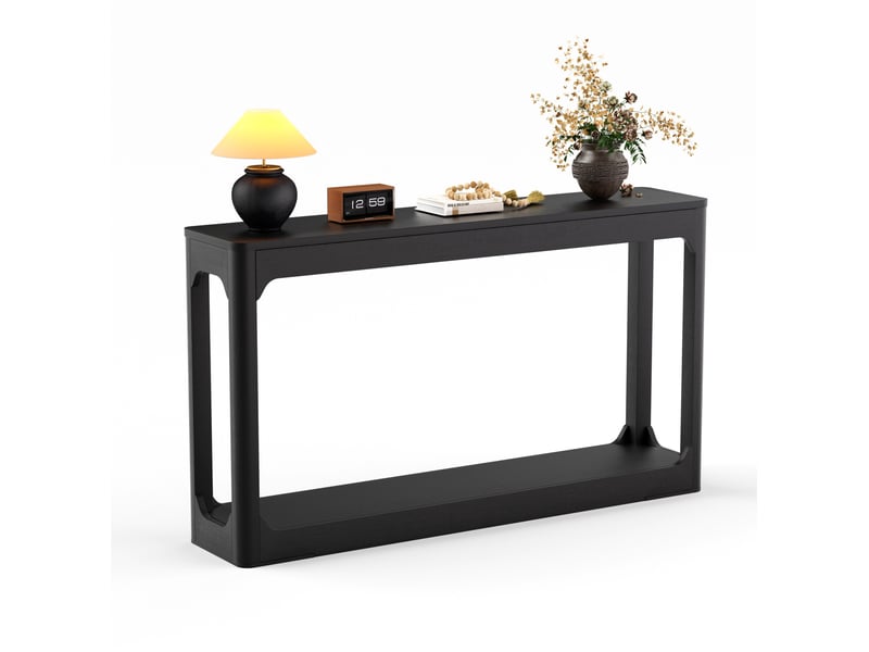  Console de rangement de 140 cm avec étagère ouverte à 2 niveaux pour salon, entrée et couloir en mdf noir  - Conforama A