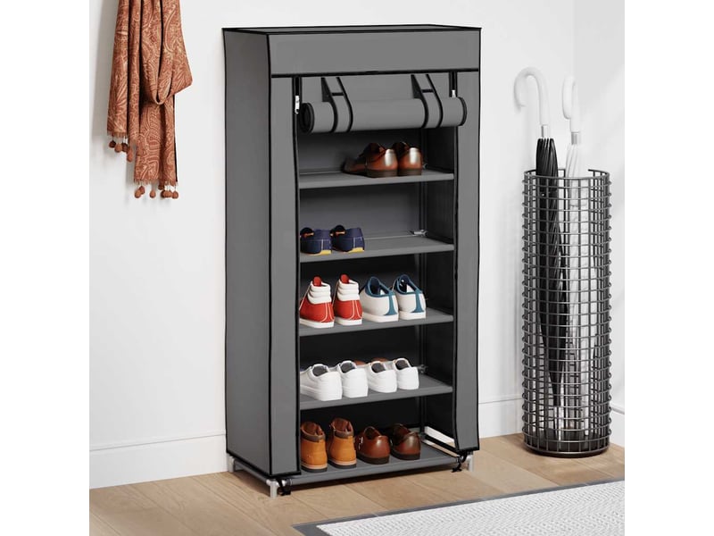 Meuble à chaussure | armoire à chaussures avec housse gris 58x28x106 cm tissu  - Conforama C