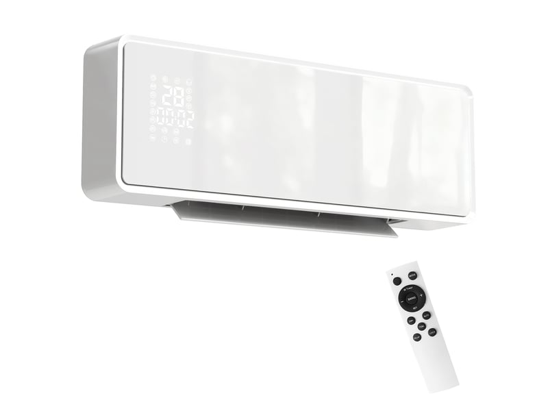  Chauffage électrique mural en céramique 2000 w, ventilateur, thermostat, minuterie, télécommande, panneau en verre, blanc  - Conforama A