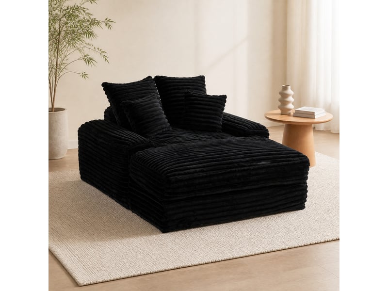 Méridienne convertible modenvie en velours côtelé noir 137 x 175 cm avec 4 coussins  - Conforama B