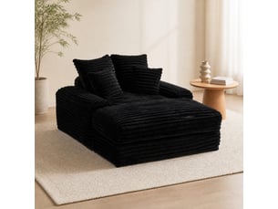 Méridienne convertible modenvie en velours côtelé noir 137 x 175 cm avec 4 coussins