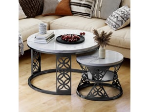 Table basse gigogne ronde 70x70x4545x45x37 cm, coloris blanc et noir
