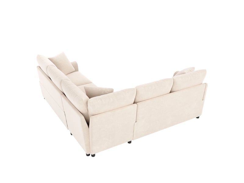  Canapé d'angle tcqpz 5 places 217 x 217 x 83 cm chenille beige  - Conforama D
