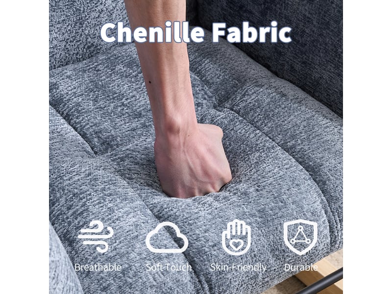  Rocking-chair ergonomique avec repose-pieds, rangement latéral et coussins gonflables réglables en chenille bleue  - Conforama E