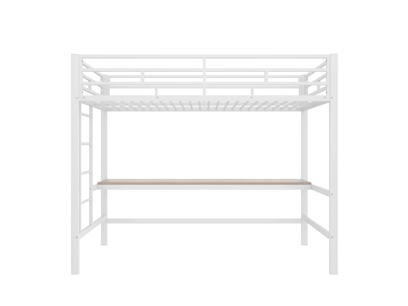  Lit mezzanine avec bureau LED, métal blanc, 90x200 cm, USB  - Conforama A