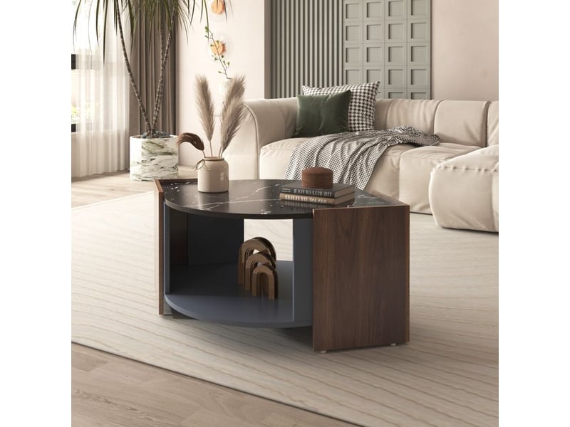  Table basse en marbre et noyer - marbre noir et veinure de noyer - dimensions 96.5x63x40cm - Conforama C