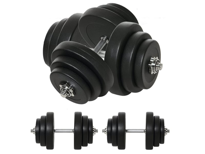  Set d’haltères réglables 40 kg – noir – 2 barres en acier chromé, 12 disques et 4 écrous étoile de serrage  - Conforama A