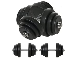 Set d’haltères réglables 40 kg – noir – 2 barres en acier chromé, 12 disques et 4 écrous étoile de serrage